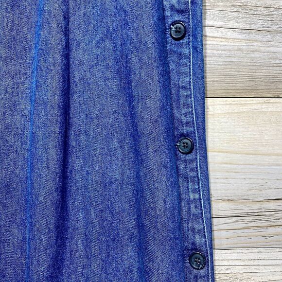 Karen Scott Vintage Chambray Sleeveless Maxi Dress Size L, Side Buttons Cottage - Picture 3 of 11